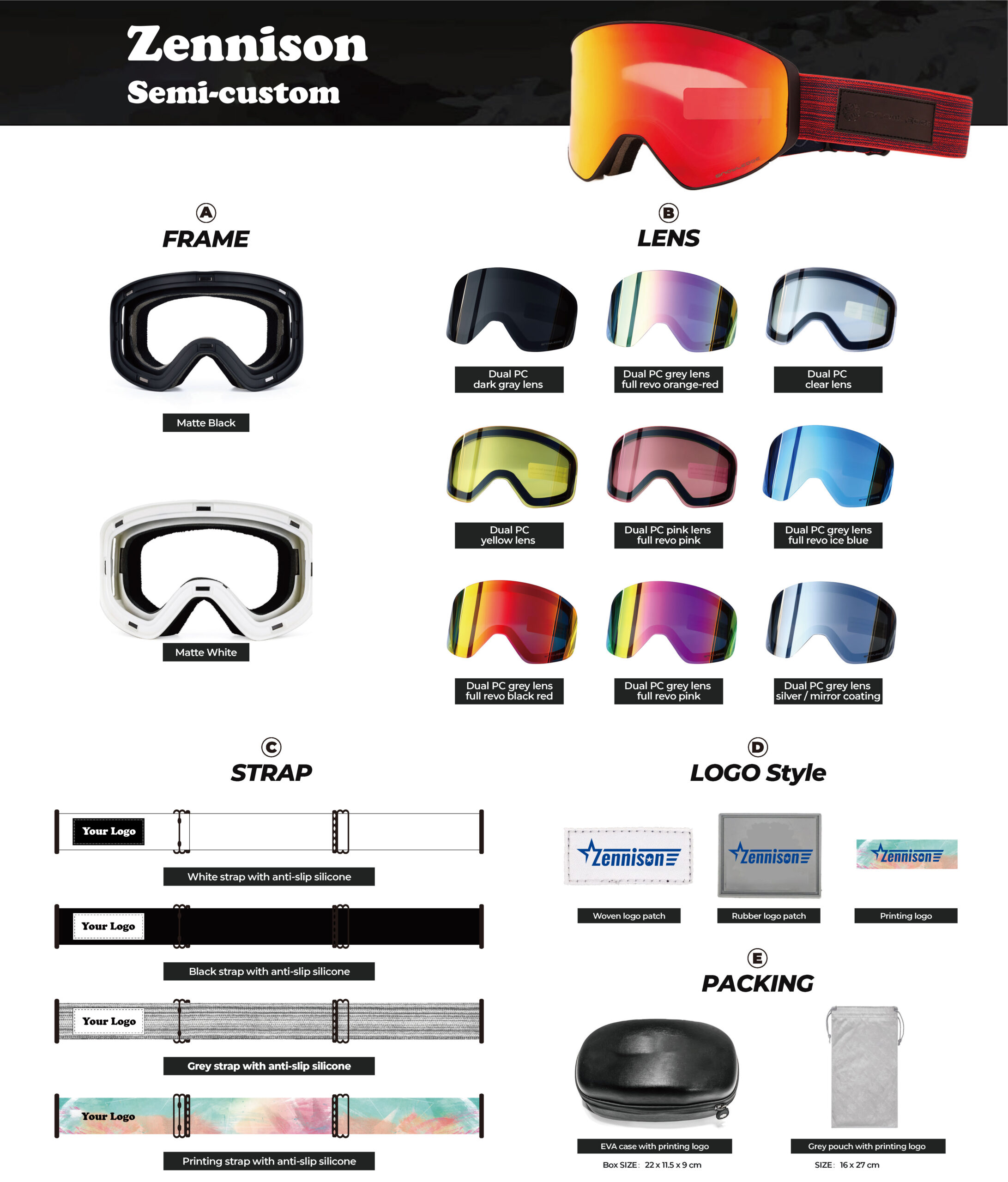 Zennison ski goggles Details