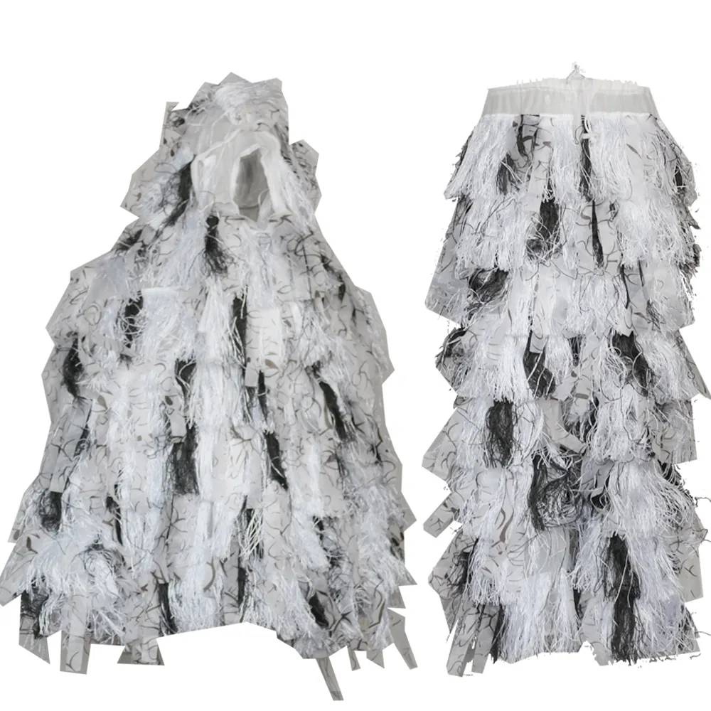 white camouflage clothing ghillie suit